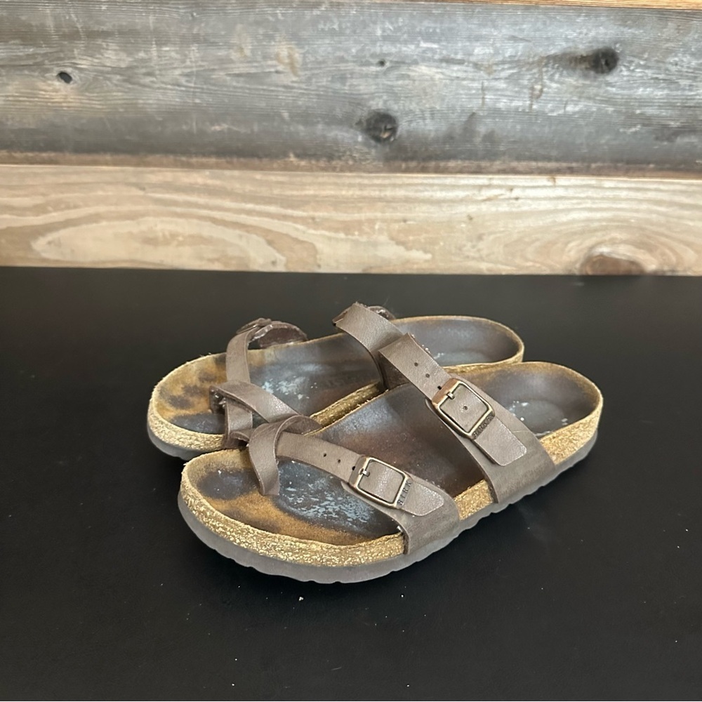 Birkenstock Womens Size 37 MAYARI  Mocha Buckle Slide Slip On Cork Bottom Sandal